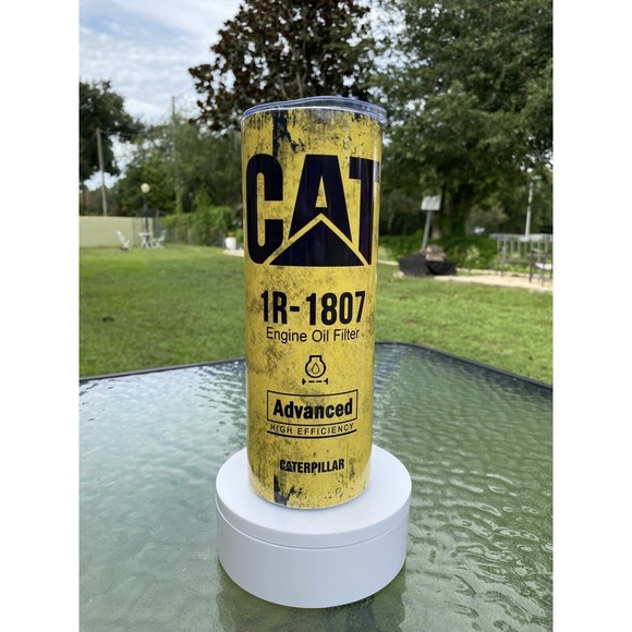 CAT Oil Filter, Mechanic 20oz Skinny Tumbler Custom Drinkware w/straw - Picture 4 of 4